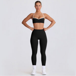 Fitness Set Αθλητικό Ψηλόμεσο Κολάν Heart Και Μπουστάκι Με Χιαστί Τιράντες Μαύρο (B6001)