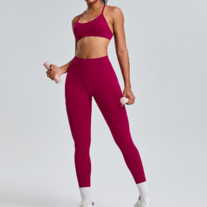 Fitness Set Αθλητικό Ψηλόμεσο Κολάν και Μπουστάκι Burgundy (MS1113)