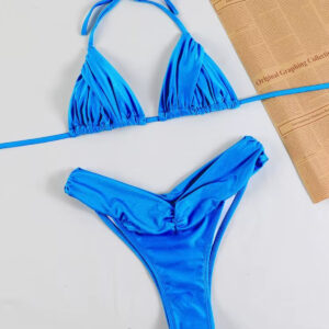 Magio Bikini Galazio Satine Me Ptychoseis Kai Bottom V-cut - Paradise Collection (OE20502)