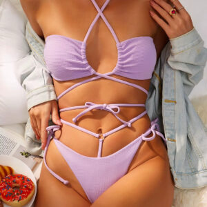 Μαγιό Μπικίνι Μωβ Rib Με Χιαστές Τιράντες Halter O-Ring - Paradise Collection