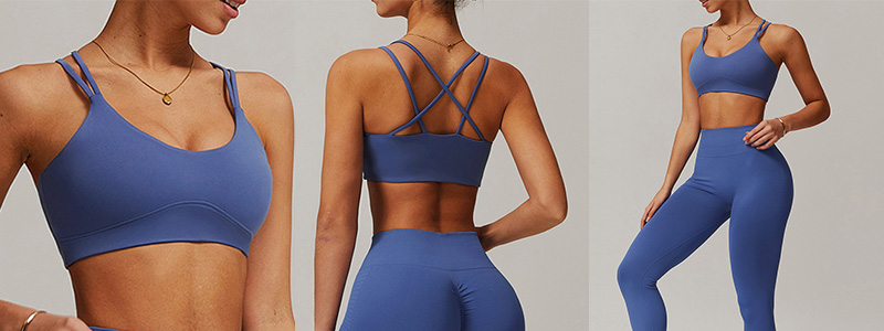 Fitness Set Αθλητικό Κολάν Ψηλόμεσο Και Μπουστάκι Με Διπλές Χιαστί Τιράντες Μπλε (A4001)