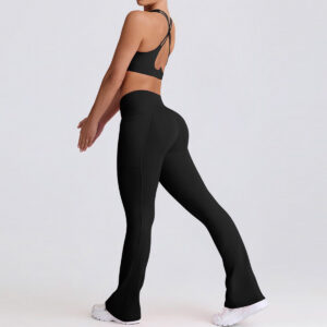 Fitness Set Αθλητικό Ψηλόμεσο Cabana Κολάν Και Μπουστάκι Με Διπλές Χιαστί Τιράντες Σε Σχήμα Καρδιάς Μαύρο (B6006)