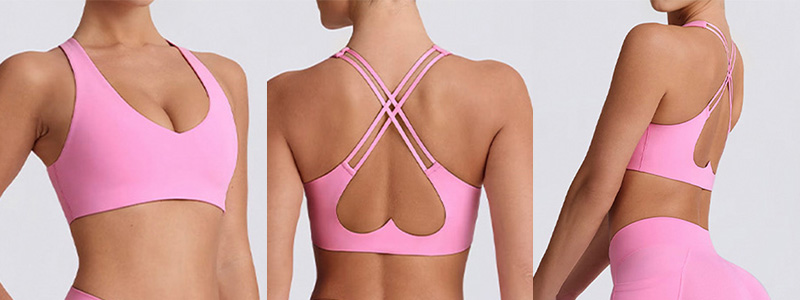Fitness Set Αθλητικό Ψηλόμεσο Cabana Κολάν Και Μπουστάκι Με Διπλές Χιαστί Τιράντες Σε Σχήμα Καρδιάς Ροζ (B6006)