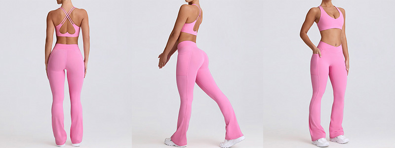 Fitness Set Αθλητικό Ψηλόμεσο Cabana Κολάν Και Μπουστάκι Με Διπλές Χιαστί Τιράντες Σε Σχήμα Καρδιάς Ροζ (B6006)
