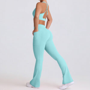Fitness Set Αθλητικό Ψηλόμεσο Cabana Κολάν Και Μπουστάκι Με Διπλές Χιαστί Τιράντες Σε Σχήμα Καρδιάς Τιρκουάζ (B6006)