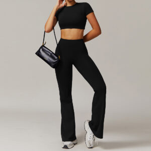 Fitness Set Αθλητικό Ψηλόμεσο Cabana Pants Και Εξώπλατο Κοντομάνικο Μπλουζάκι (A9172)