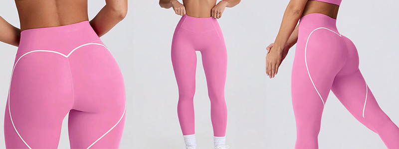 Fitness Set Αθλητικό Ψηλόμεσο Κολάν Heart Και Μπουστάκι Με Χιαστί Τιράντες Ροζ (B6001)