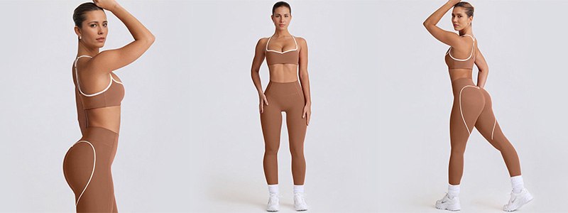 Fitness Set Αθλητικό Ψηλόμεσο Κολάν Heart Και Μπουστάκι Με Χιαστί Τιράντες Καφέ (B6001)
