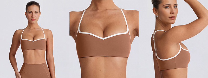 Fitness Set Αθλητικό Ψηλόμεσο Κολάν Heart Και Μπουστάκι Με Χιαστί Τιράντες Καφέ (B6001)