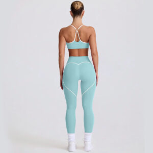 Fitness Set Αθλητικό Ψηλόμεσο Κολάν Heart Και Μπουστάκι Με Χιαστί Τιράντες Τιρκουάζ (B6001)