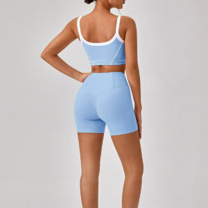 Fitness Set Αθλητικό Κολάν και Μπουστάκι Με Λευκές Τιράντες Και Γραμμές Μπλε Biker Set (YW512)