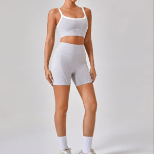 Fitness Set Αθλητικό Κολάν και Μπουστάκι Με Λευκές Τιράντες Και Γραμμές Γκρι Biker Set (YW512)
