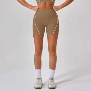 Fitness Set Αθλητικό Κολάν και Μπουστάκι Με Λευκές Τιράντες Και Γραμμές Καφέ Biker Set (YW512)